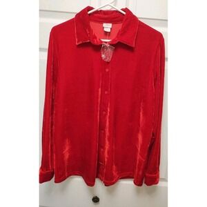 Adrian Delafield Red Velour Long Sleeve Red Collared Shirt